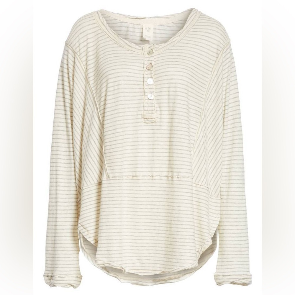 We The Free Cream and Gray Striped Top